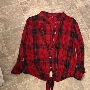 Guess Red and Black Plaid Button-Up Shirt